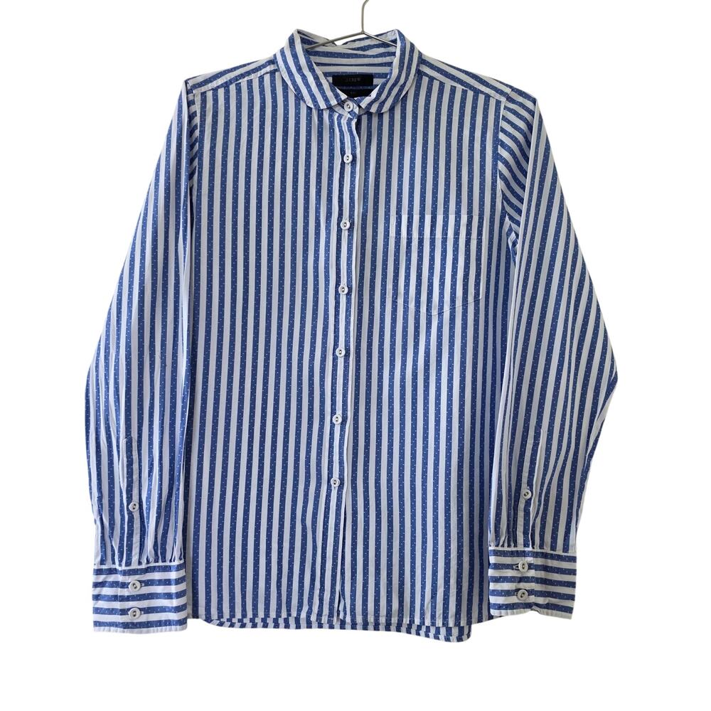 J Crew Boy Shirt Blue White Striped Swiss Dot Button Down Womens Size 10